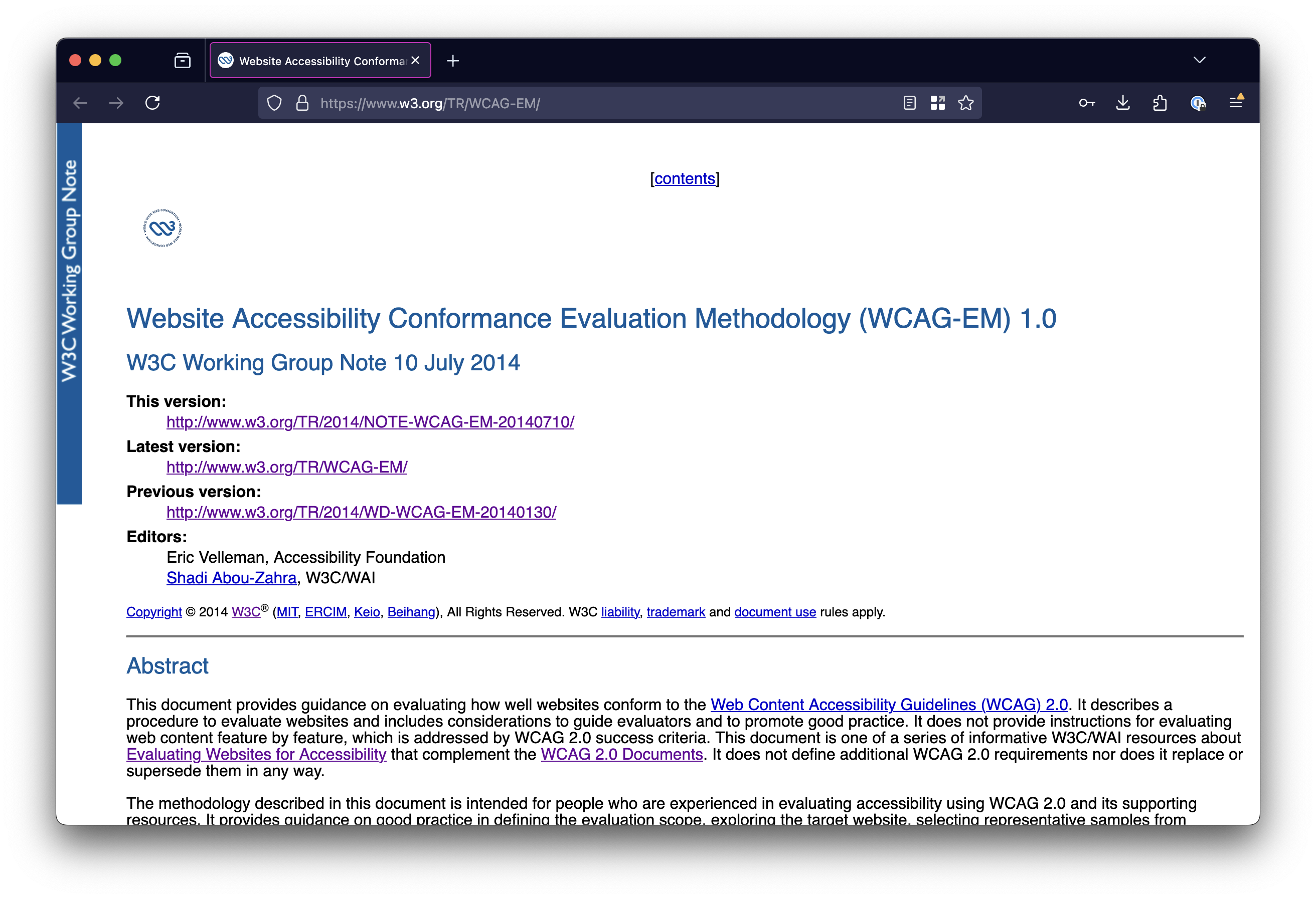 screenshot of wcag-em 1 spec