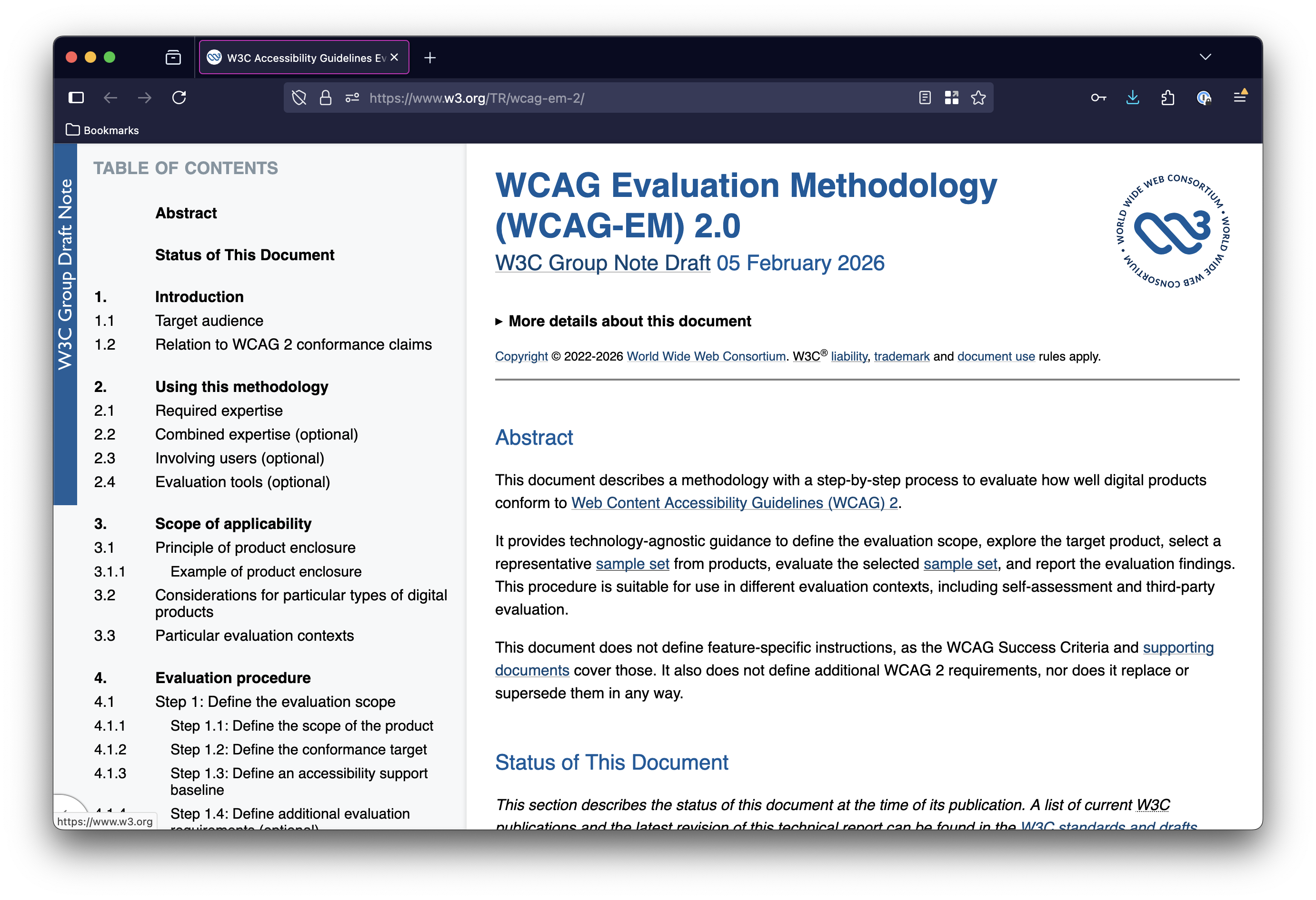 screenshot of wcag-em 2 spec